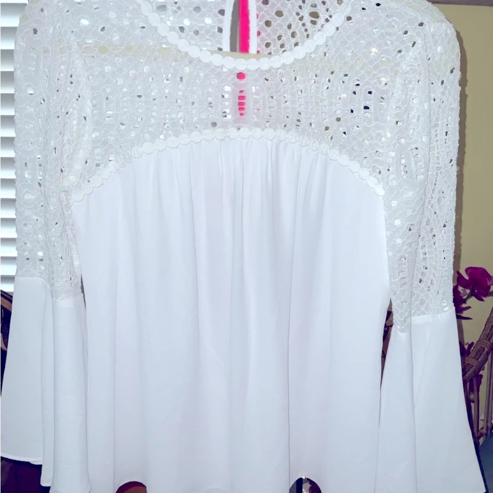Lilly Pulitzer NWT Amenna Flounce Sleeve Top Resort White $138 Size 0,2 - Picture 2 of 7